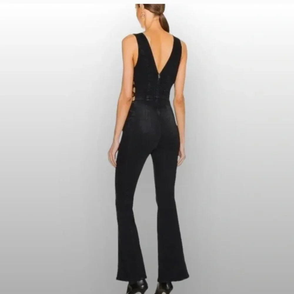 New Free People Geanie Lace-Up Jumpsuit Black Size XL